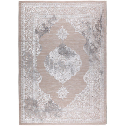 AZRA Vintage Traditional Oriental Boho Beige/White Area Rug Flat