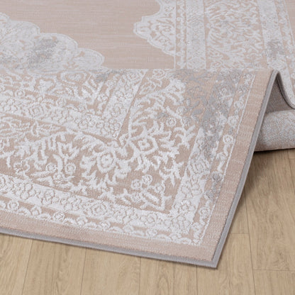 AZRA Vintage Traditional Oriental Boho Beige/White Area Rug Fold