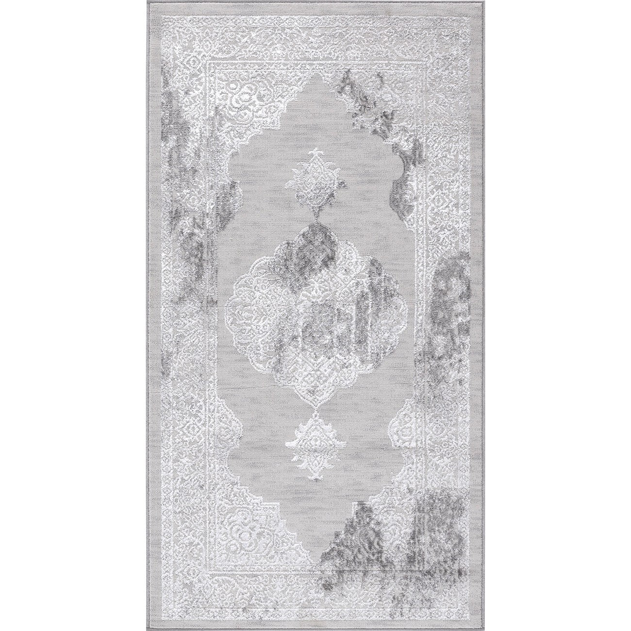 AZRA Vintage Traditional Oriental Boho White/Grey Area Rug Flat