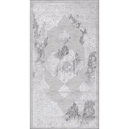 AZRA Vintage Traditional Oriental Boho White/Grey Area Rug Flat