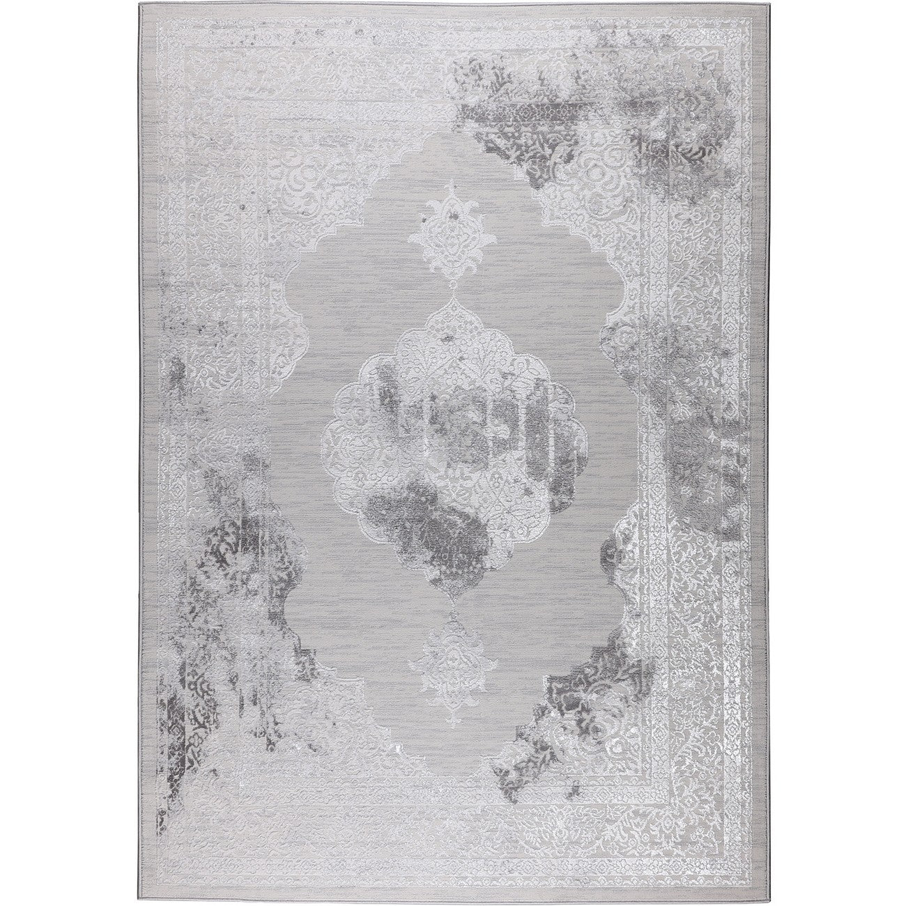 AZRA Vintage Traditional Oriental Boho White/Grey Area Rug Flat