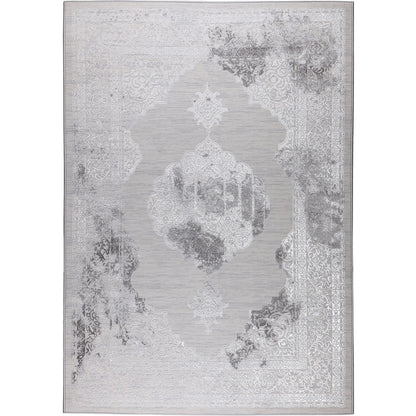 AZRA Vintage Traditional Oriental Boho White/Grey Area Rug Flat