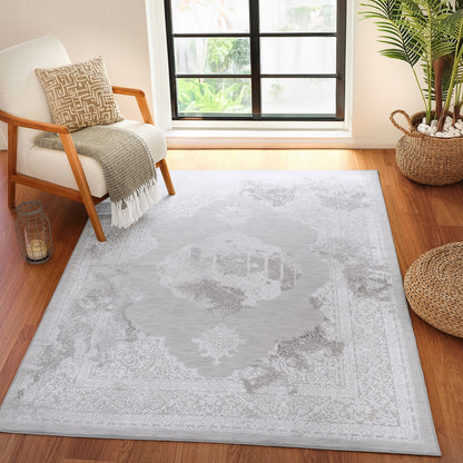AZRA Vintage Traditional Oriental Boho White/Grey Area Rug Roomscene