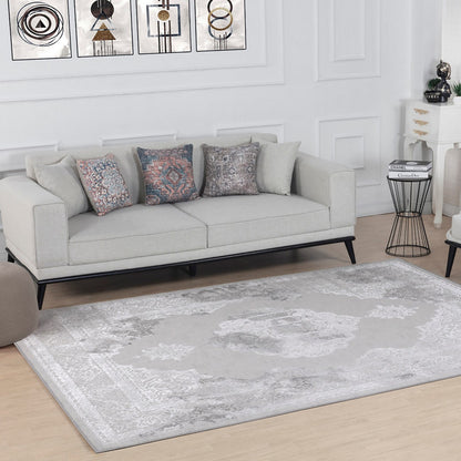 AZRA Vintage Traditional Oriental Boho White/Grey Area Rug Roomscene