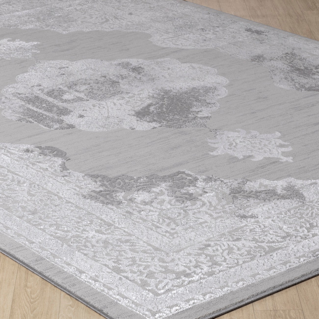 AZRA Vintage Traditional Oriental Boho White/Grey Area Rug Corner