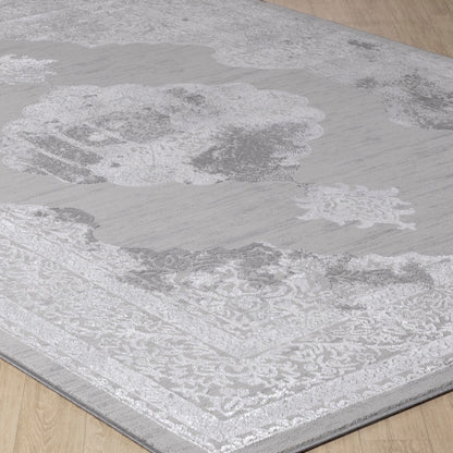 AZRA Vintage Traditional Oriental Boho White/Grey Area Rug Corner