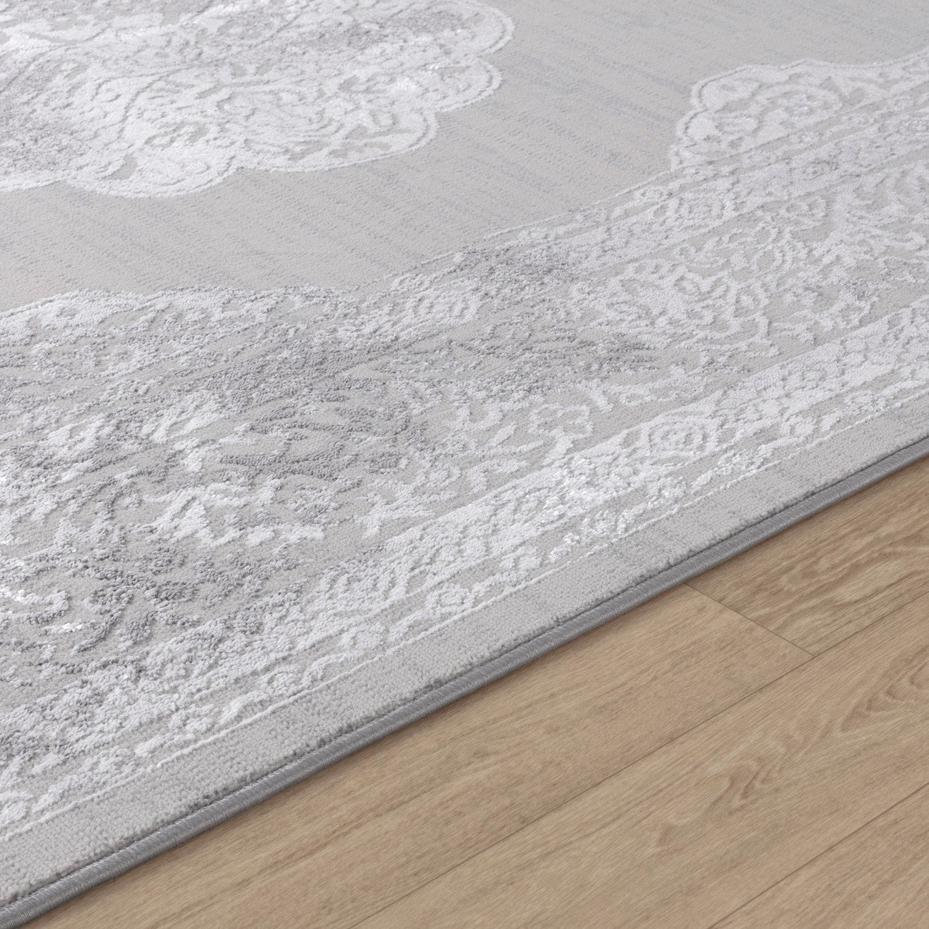AZRA Vintage Traditional Oriental Boho White/Grey Area Rug Texture