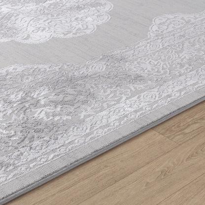 AZRA Vintage Traditional Oriental Boho White/Grey Area Rug Texture