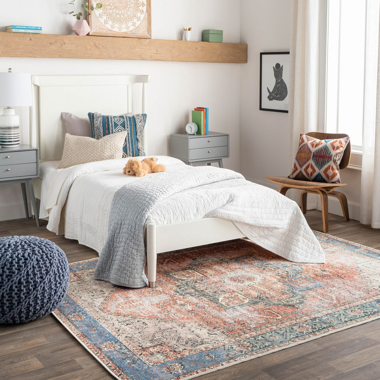 LANA Machine Washable Traditional Boho Brown/Tan/Ivory Area Rug Roomscene