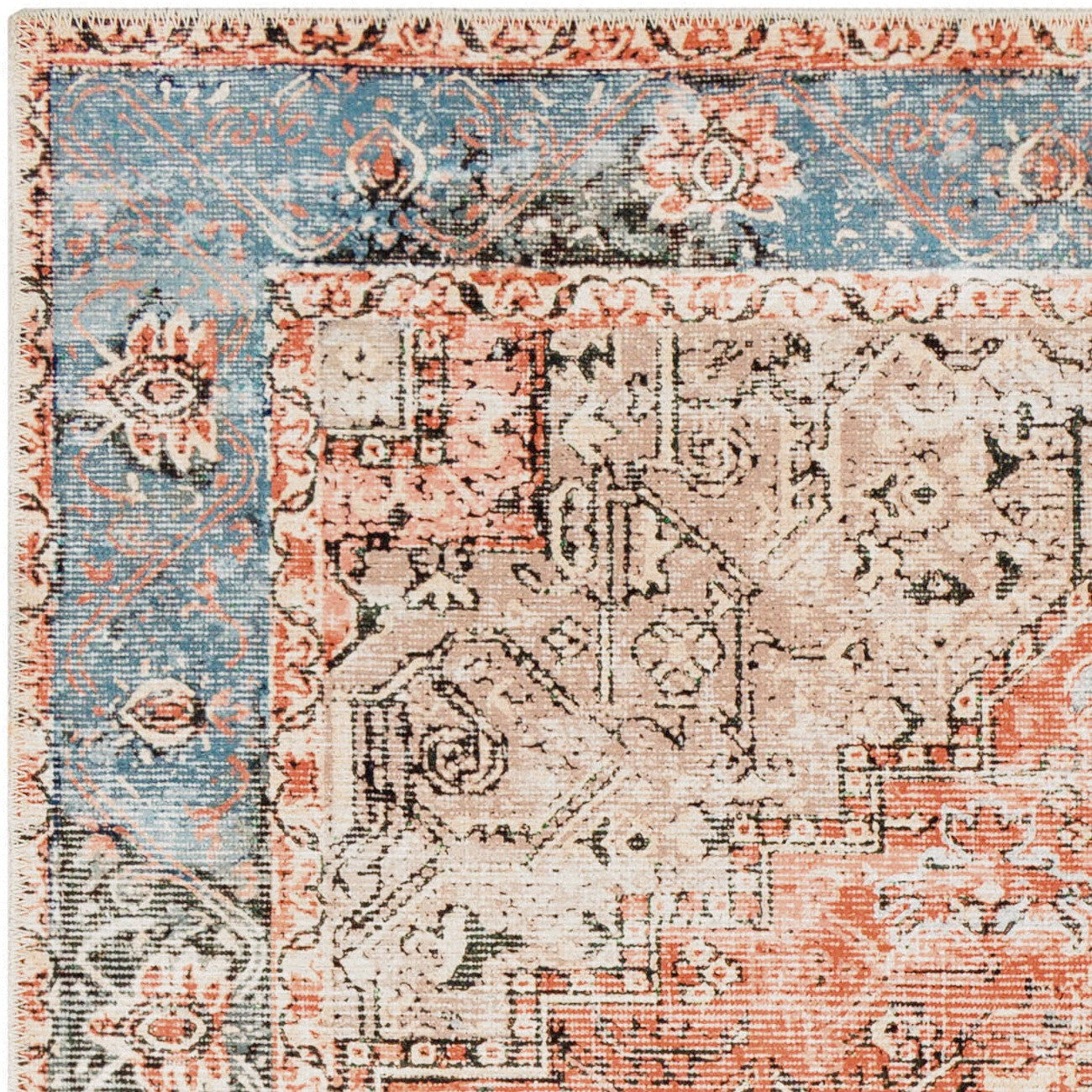 LANA Machine Washable Traditional Boho Brown/Tan/Ivory Area Rug Zoom