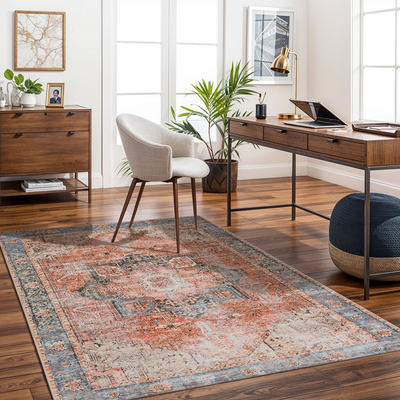 LANA Machine Washable Traditional Boho Brown/Tan/Ivory Area Rug Roomscene