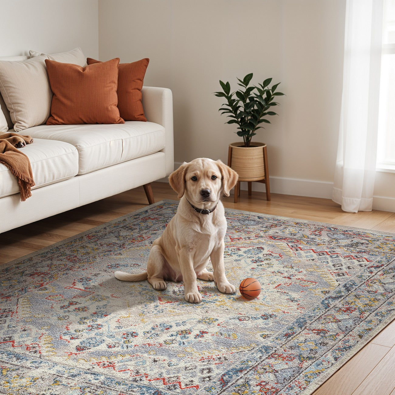 JADE Vintage Traditional Oriental Boho Taupe Area Rug Roomscene