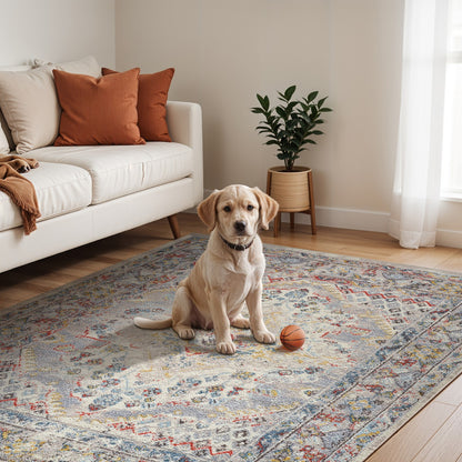 JADE Vintage Traditional Oriental Boho Taupe Area Rug Roomscene