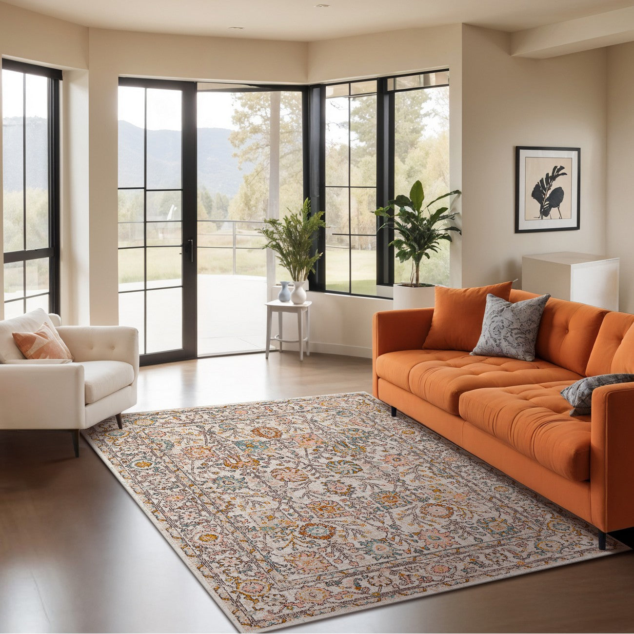 AMIRA Vintage Traditional Oriental Boho Burnt Orange Area Rug Roomscene