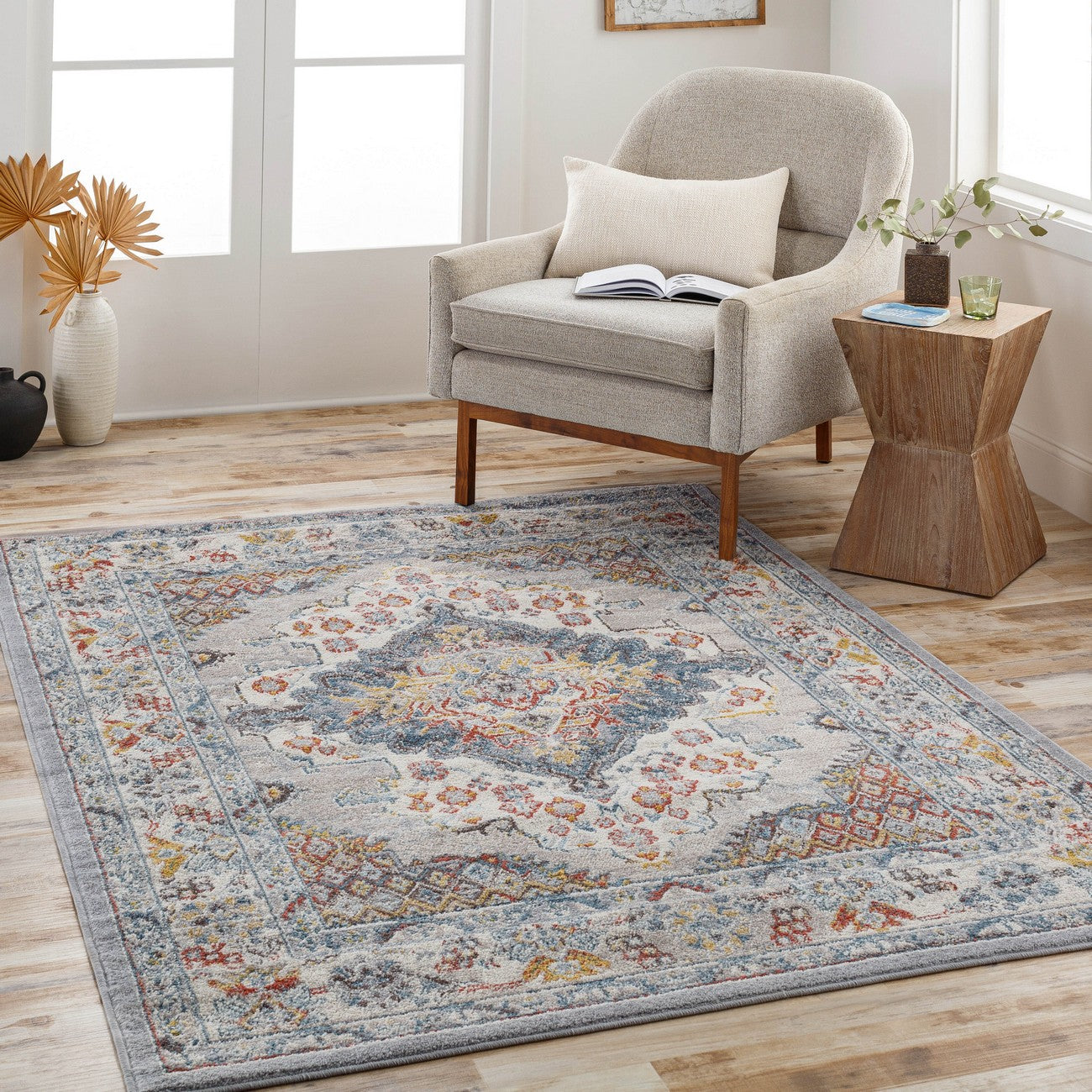JADE Vintage Traditional Oriental Boho Grey Area Rug Roomscene