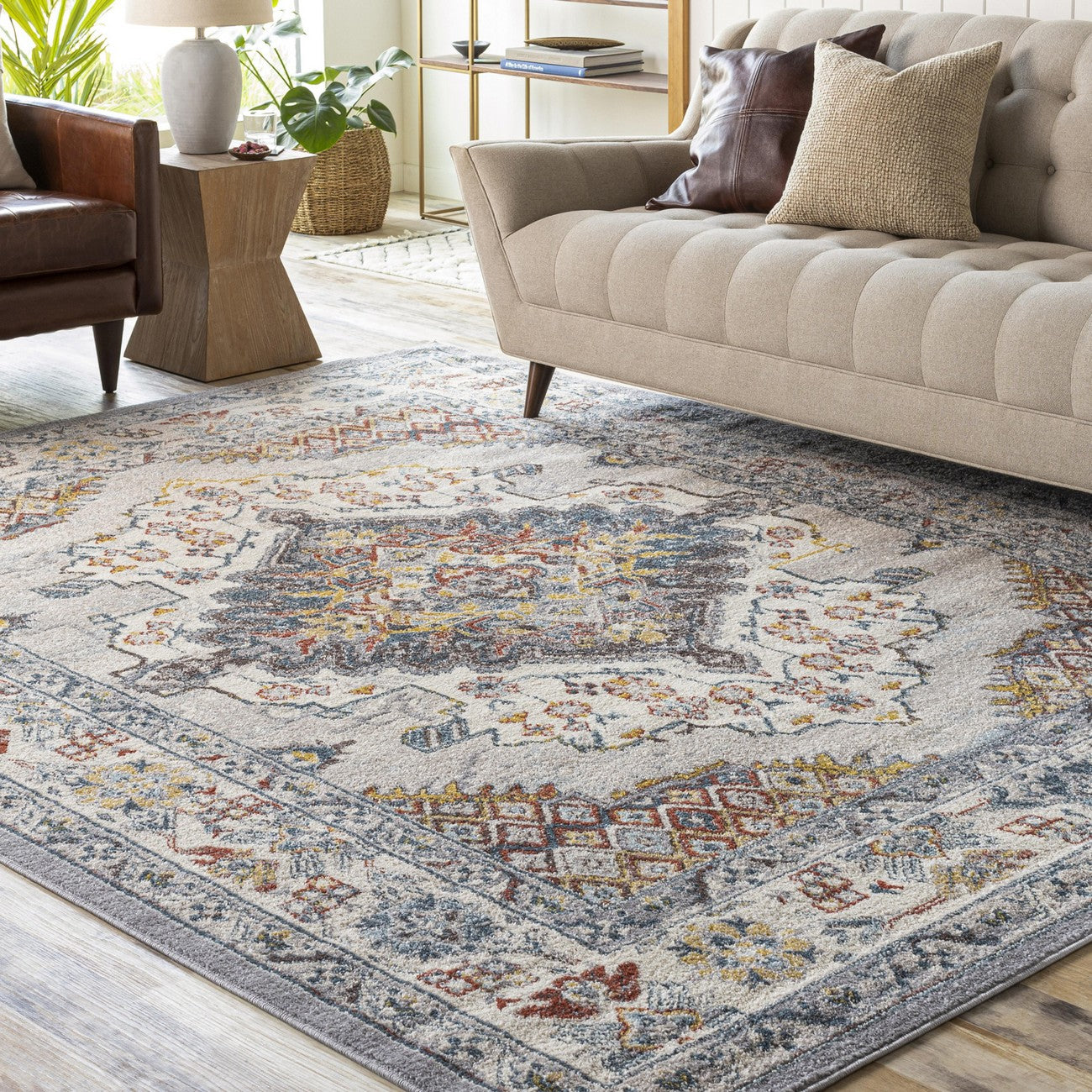JADE Vintage Traditional Oriental Boho Grey Area Rug Roomscene