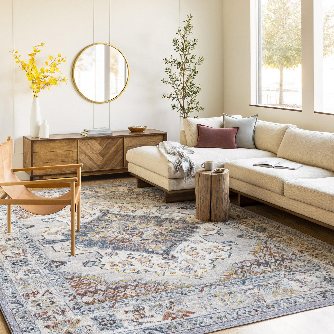 JADE Vintage Traditional Oriental Boho Grey Area Rug Roomscene