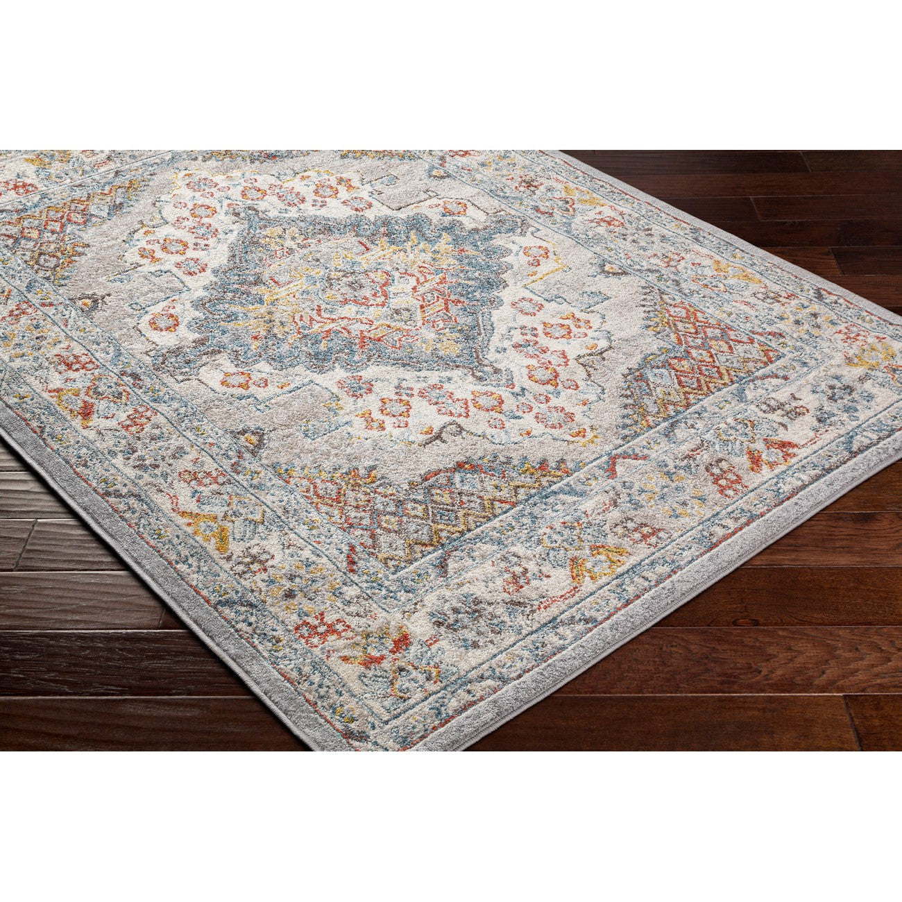 JADE Vintage Traditional Oriental Boho Grey Area Rug Corner