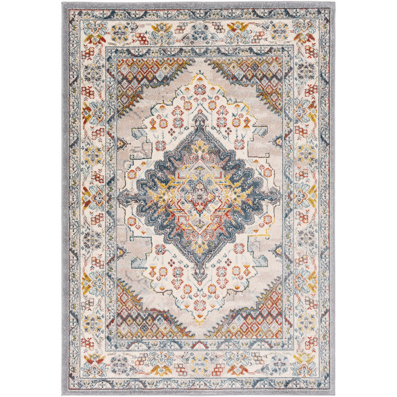JADE Vintage Traditional Oriental Boho Grey Area Rug Flat
