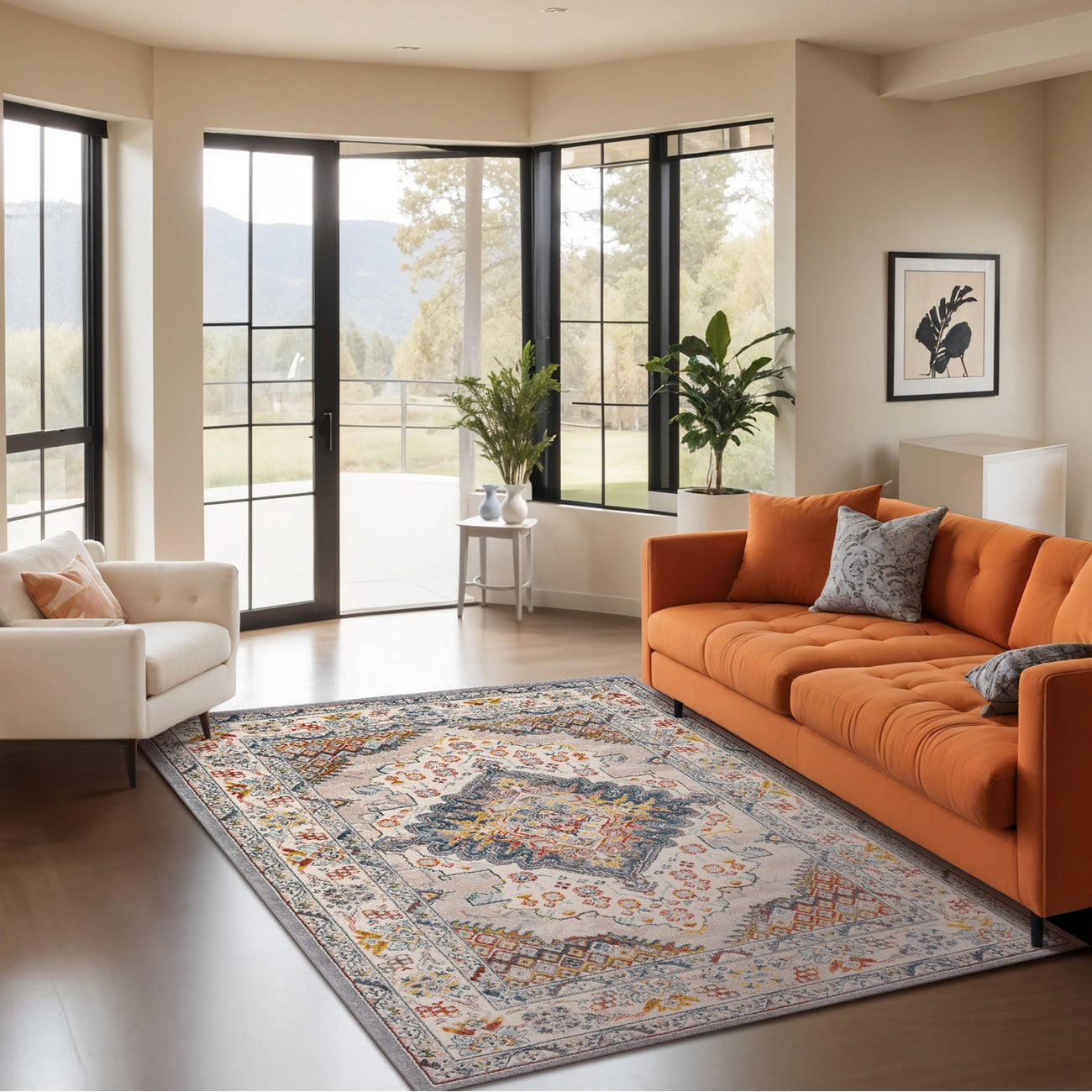 JADE Vintage Traditional Oriental Boho Grey Area Rug Roomscene