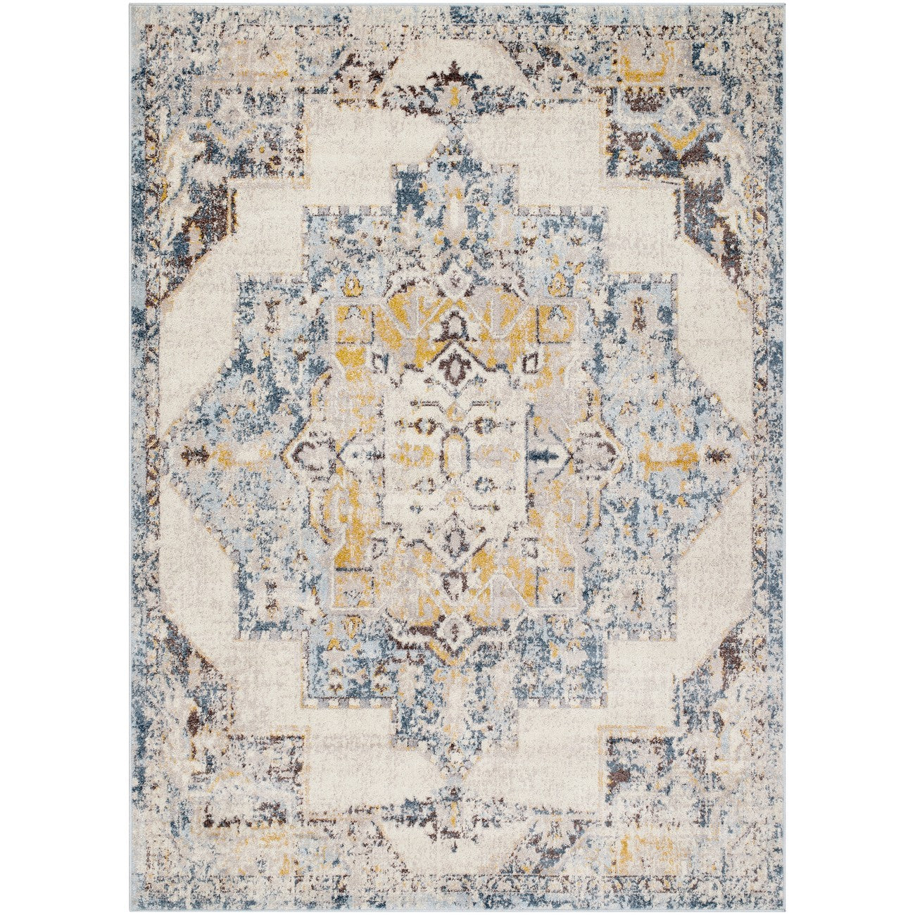 AGRA Vintage Traditional Oriental Boho Sky Blue Area Rug Flat