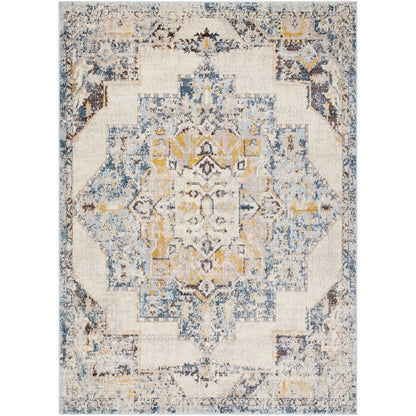 AGRA Vintage Traditional Oriental Boho Sky Blue Area Rug Flat