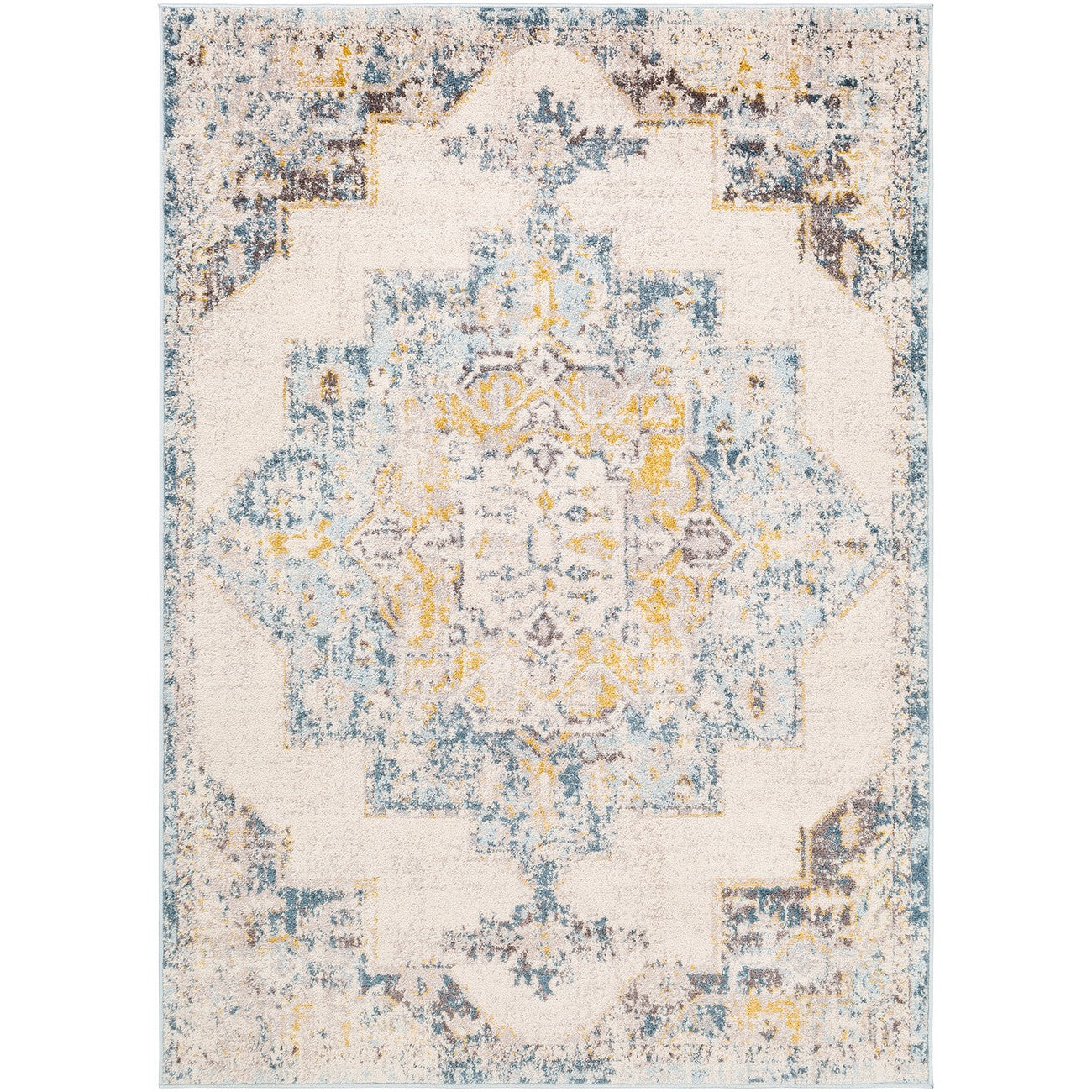 AGRA Vintage Traditional Oriental Boho Sky Blue Area Rug Flat
