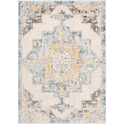 AGRA Vintage Traditional Oriental Boho Sky Blue Area Rug Flat