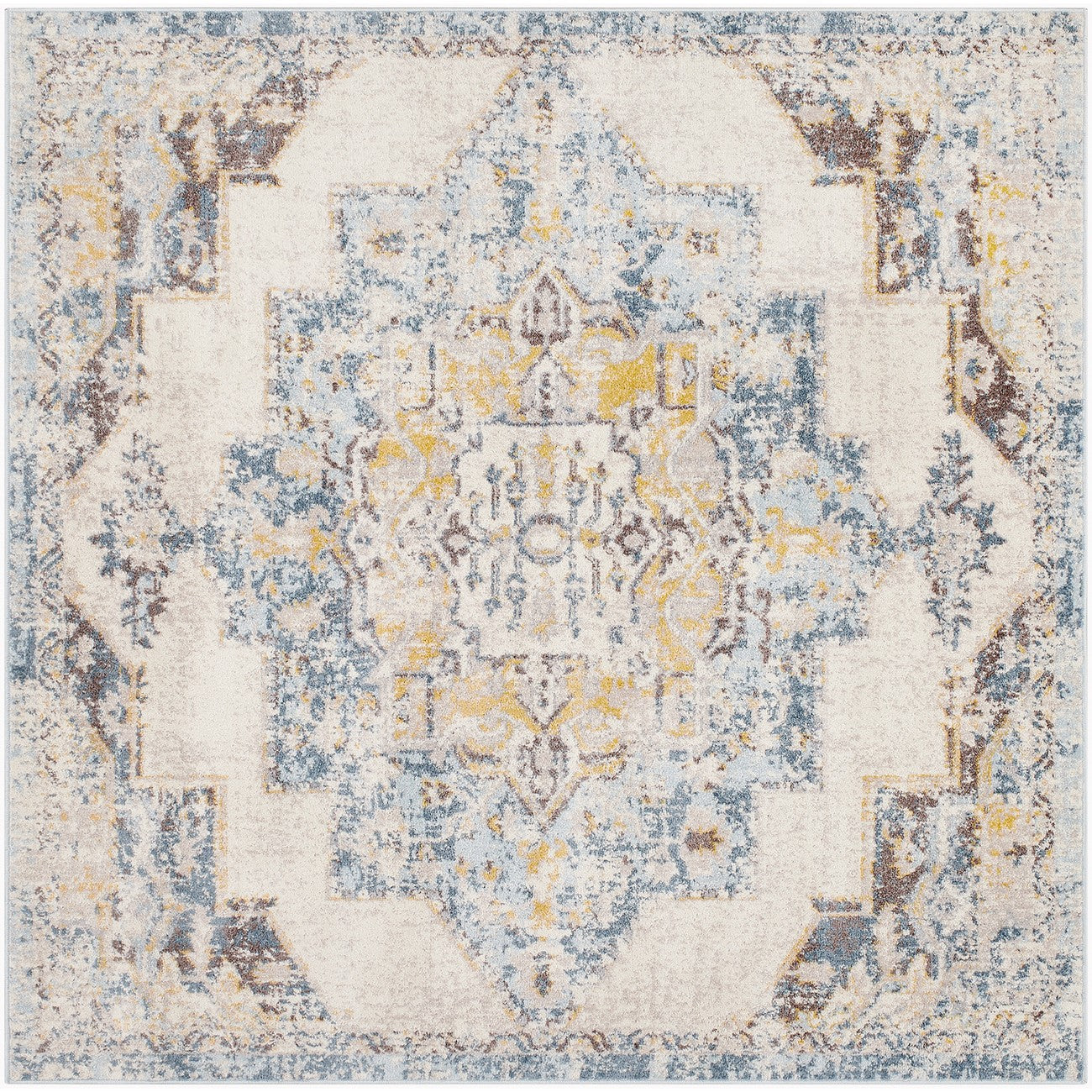 AGRA Vintage Traditional Oriental Boho Sky Blue Area Rug Flat
