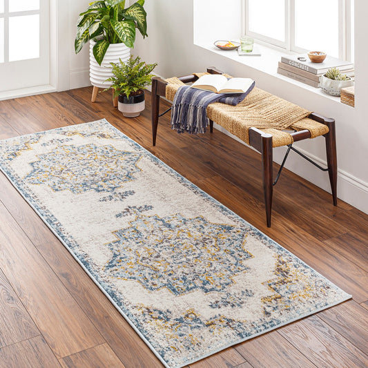 AGRA Vintage Traditional Oriental Boho Sky Blue Area Rug Roomscene