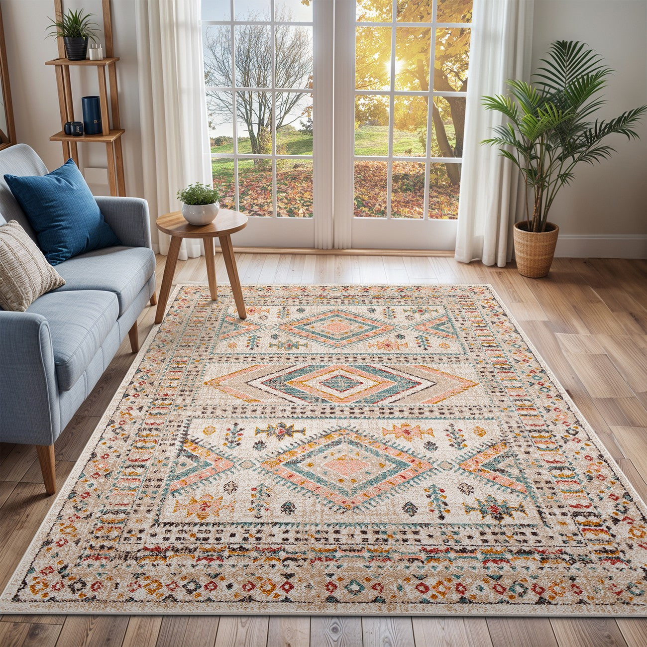 EVELYN Scandi Modern Boho Brick Area Rug Roomscene