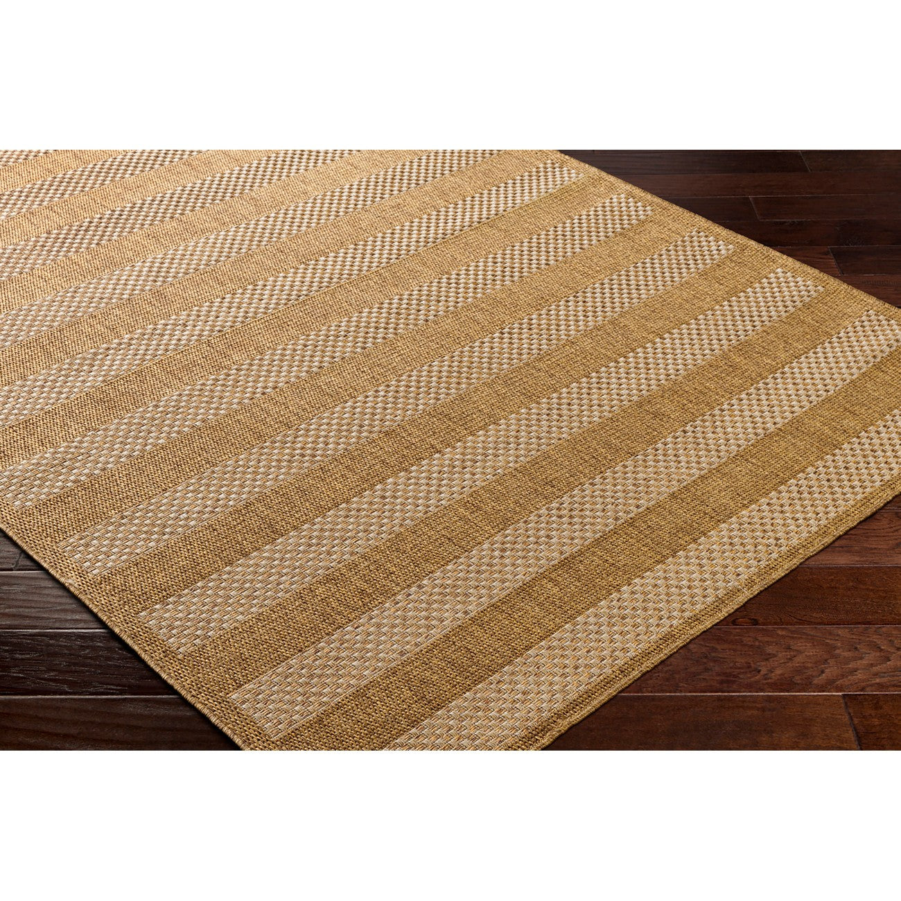 BAHATI Indoor & Outdoor Jute-Look Brown/White Black Striped Area Rug Corner