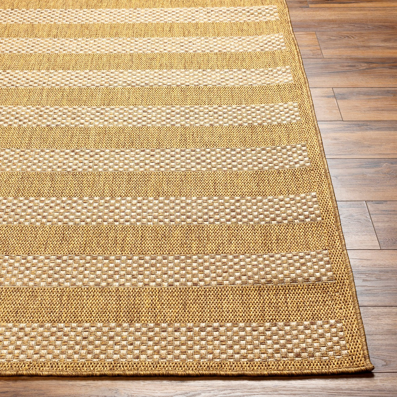 BAHATI Indoor & Outdoor Jute-Look Brown/White Black Striped Area Rug Front
