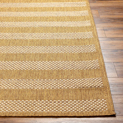 BAHATI Indoor & Outdoor Jute-Look Brown/White Black Striped Area Rug Front
