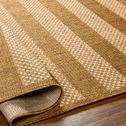 BAHATI Indoor & Outdoor Jute-Look Brown/White Black Striped Area Rug Fold