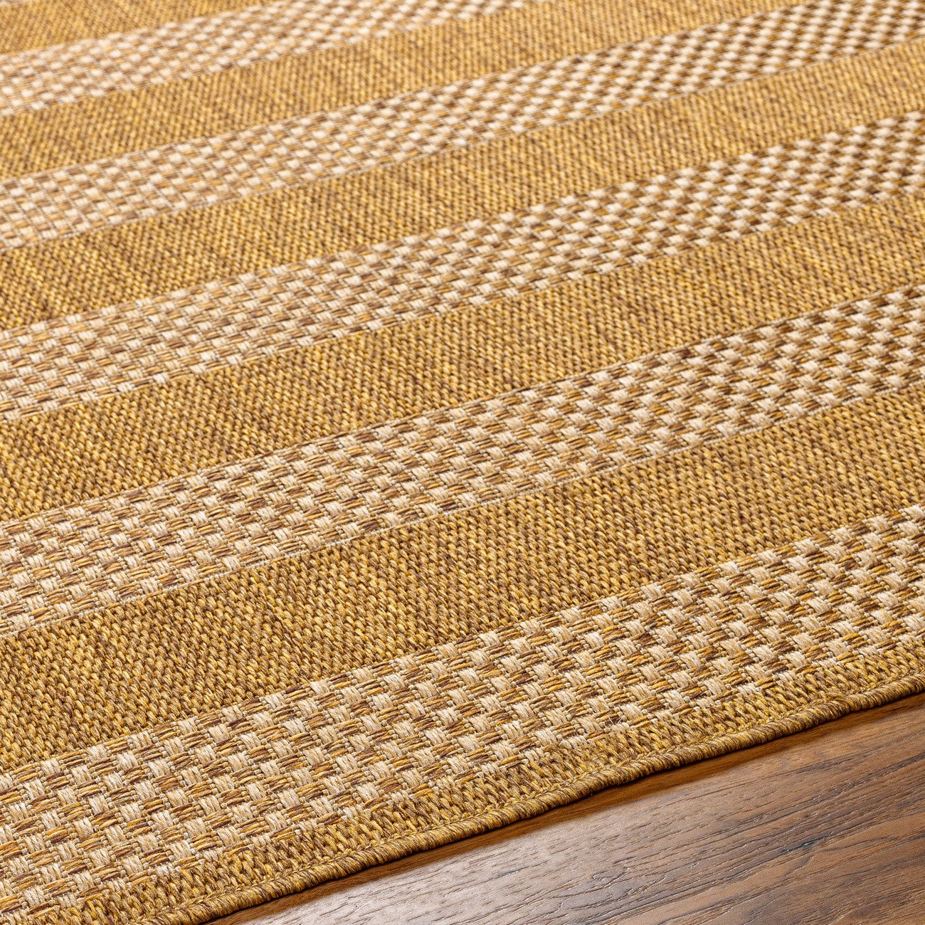 BAHATI Indoor & Outdoor Jute-Look Brown/White Black Striped Area Rug Texture