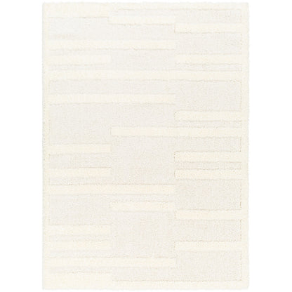 BAHRANI Shaggy Modern Plush Pile Beige/Ivory Area Rug Flat