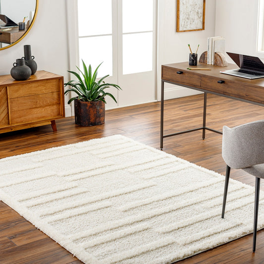 BAHRANI Shaggy Modern Plush Pile Beige/Ivory Area Rug Roomscene