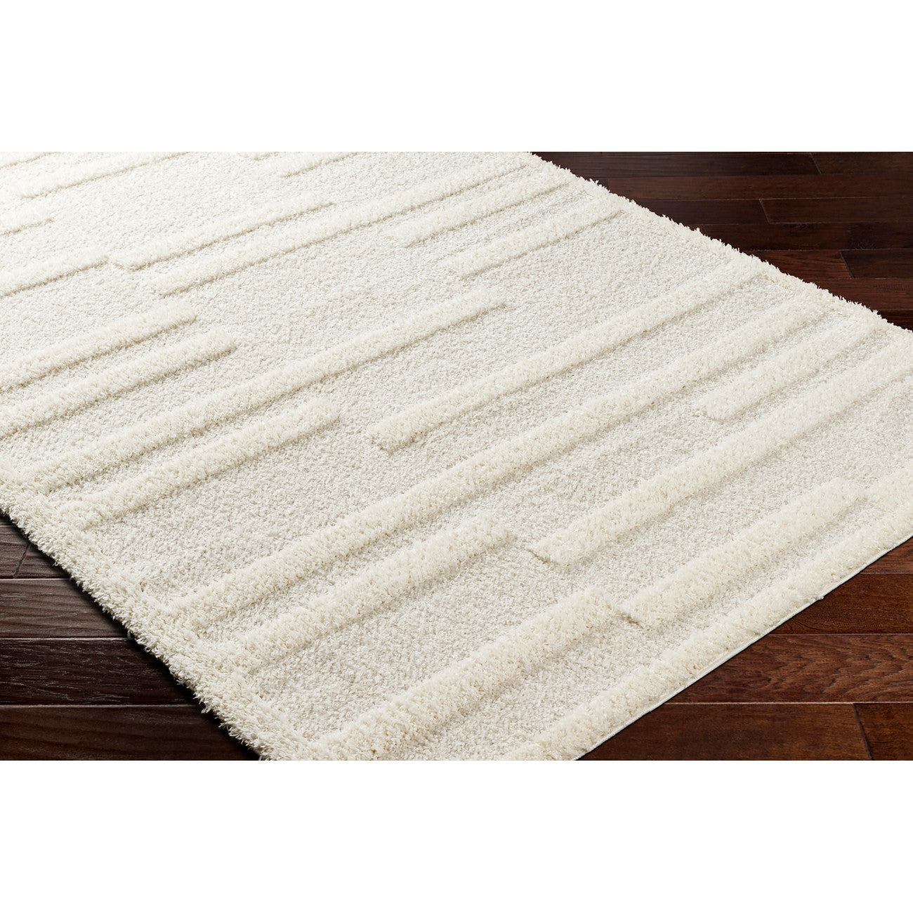BAHRANI Shaggy Modern Plush Pile Beige/Ivory Area Rug Corner
