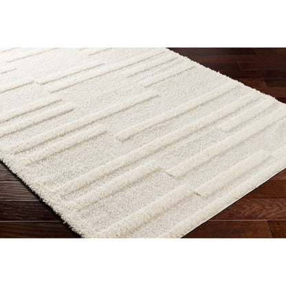 BAHRANI Shaggy Modern Plush Pile Beige/Ivory Area Rug Corner