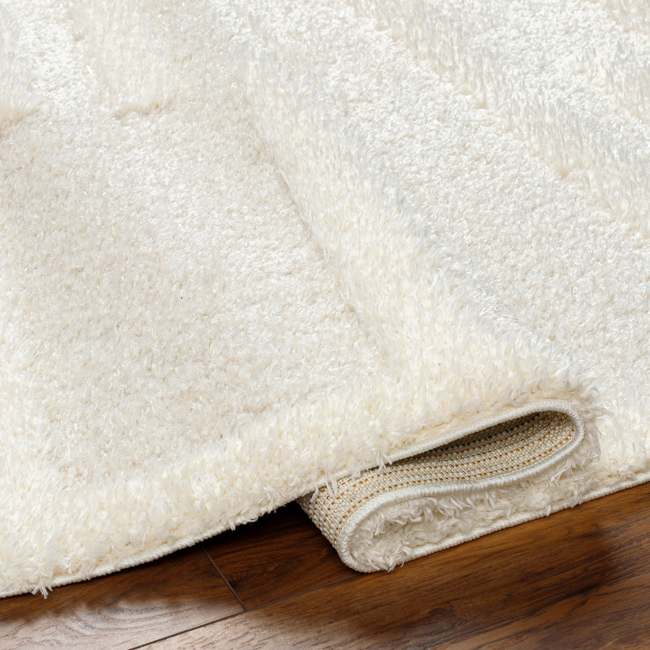 BAHRANI Shaggy Modern Plush Pile Beige/Ivory Area Rug Fold