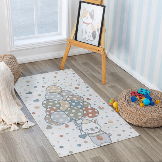 BALLON BUDDY Machine Washable Multicolour/Beige Kids Room Rug Roomscene