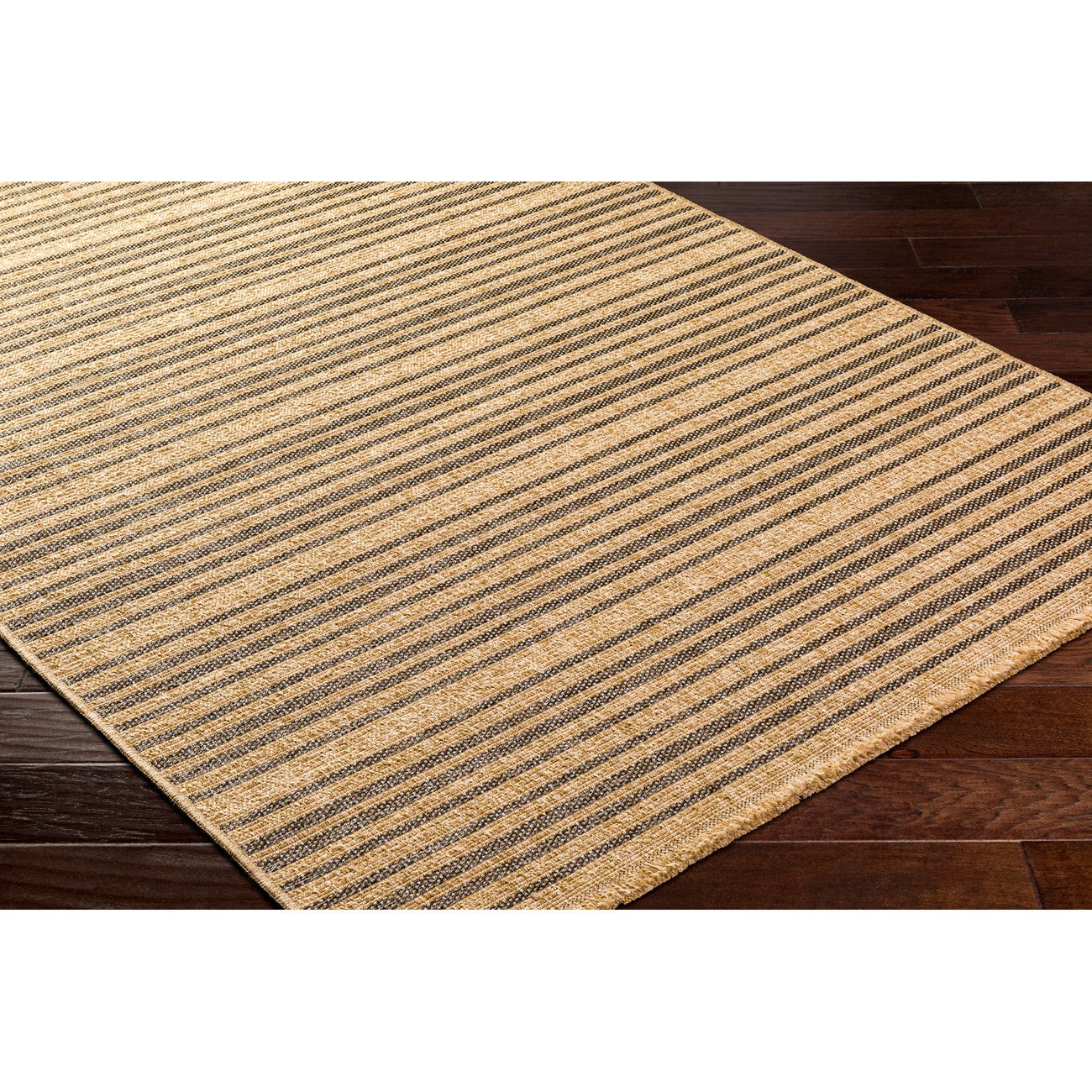 BETSY Indoor & Outdoor Cottage Jute-Look Brown Striped Area Rug Corner