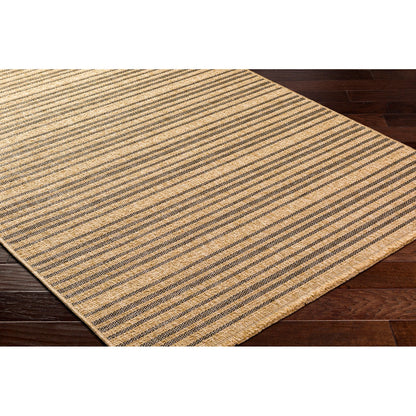 BETSY Indoor & Outdoor Cottage Jute-Look Brown Striped Area Rug Corner