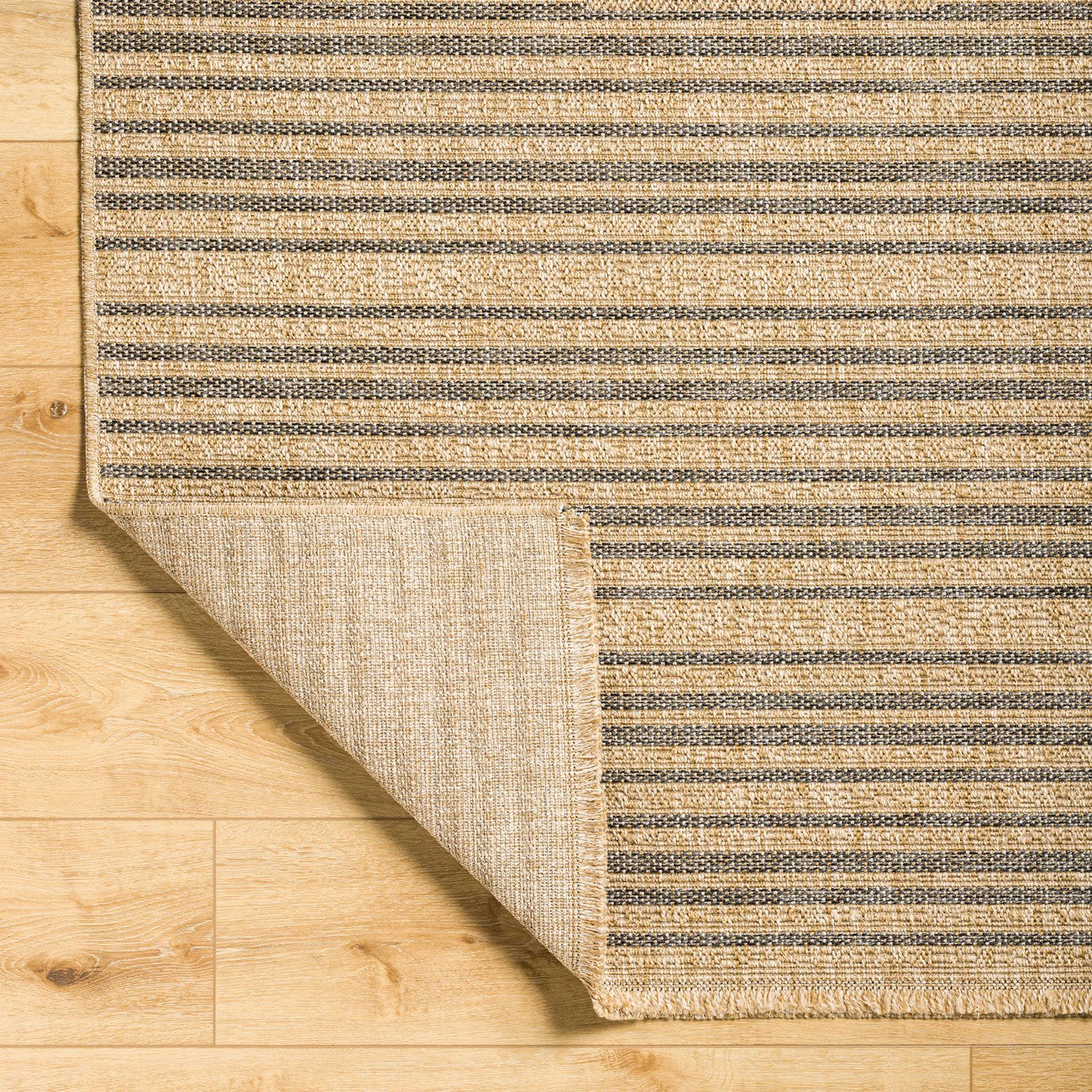 BETSY Indoor & Outdoor Cottage Jute-Look Brown Striped Area Rug Fold