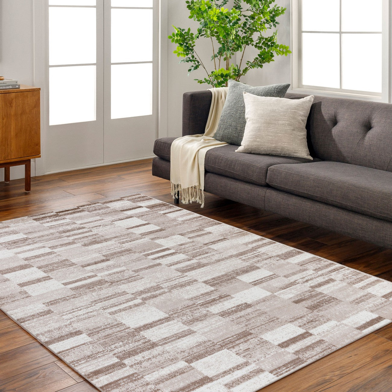 BHAUMI Scandi Modern Dark Brown Area Rug Roomscene