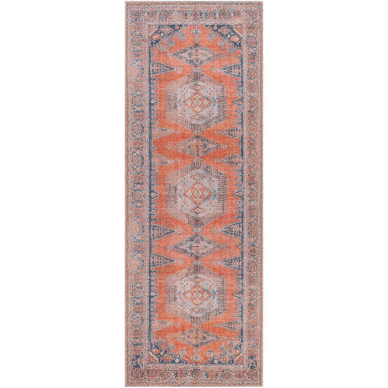 BLAIRE Machine Washable Traditional Boho Burnt Orange Area Rug Flat