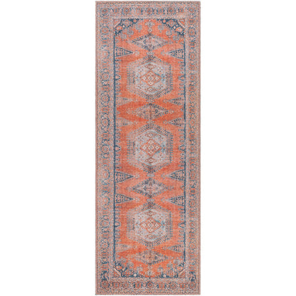 BLAIRE Machine Washable Traditional Boho Burnt Orange Area Rug Flat
