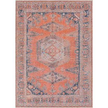 BLAIRE Machine Washable Traditional Boho Burnt Orange Area Rug Flat