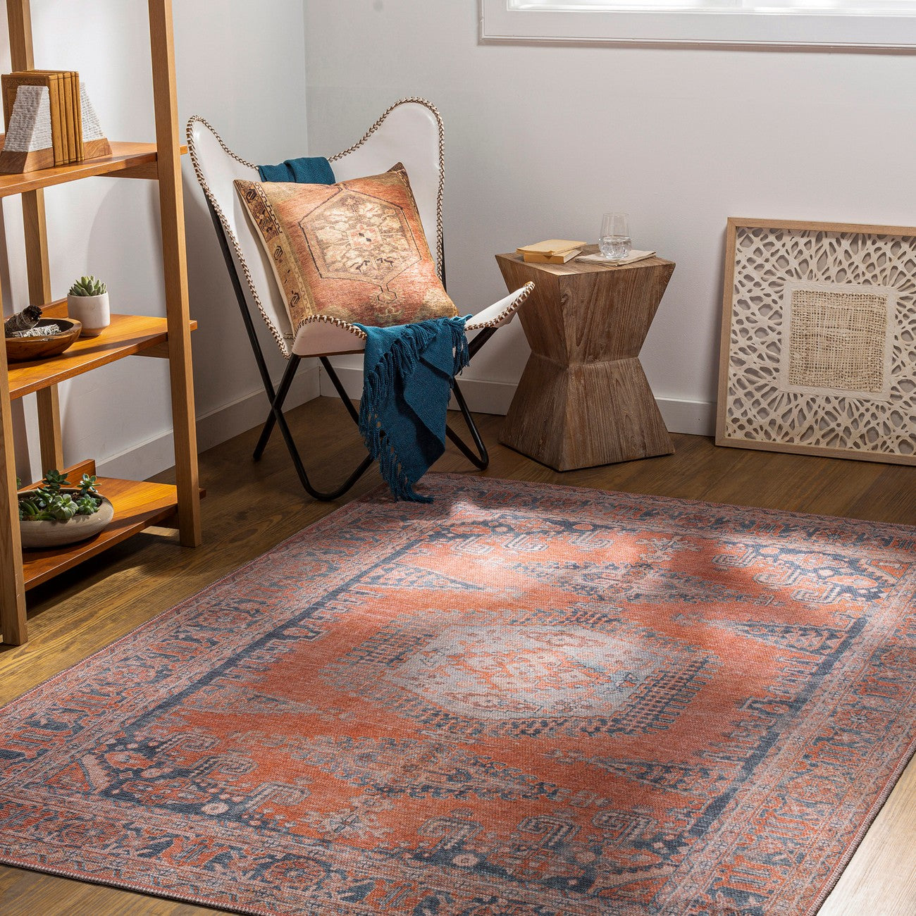 BLAIRE Machine Washable Traditional Boho Burnt Orange Area Rug Roomscene